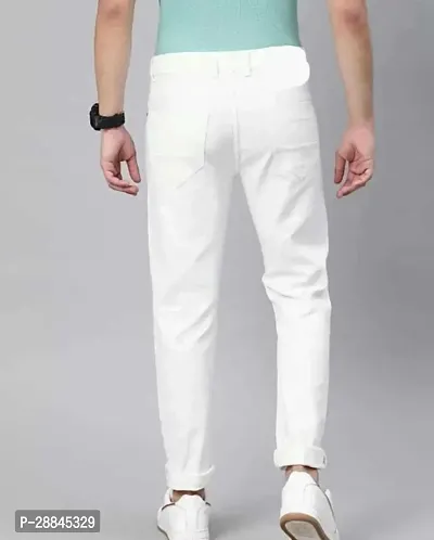 Stylish White Cotton Blend Solid Mid-Rise Jeans For Men-thumb2