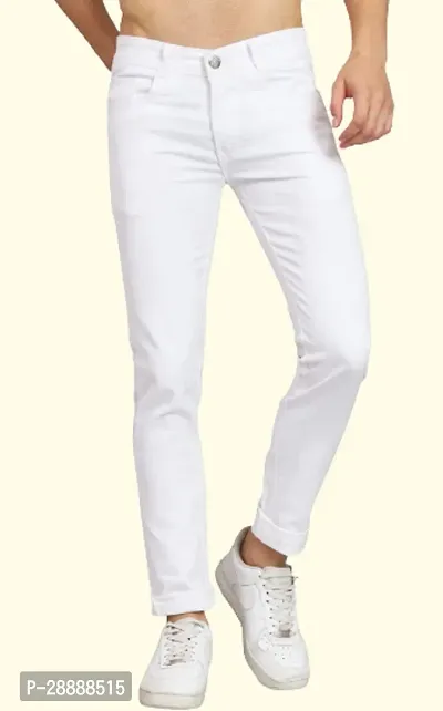 Stylish White Denim Solid Mid-Rise Jeans For Men-thumb0