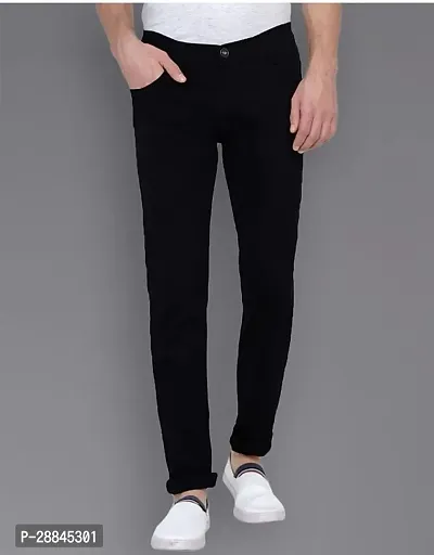 Stylish Black Cotton Solid Mid-Rise Jeans For Men-thumb0