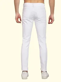 Stylish White Cotton Blend Solid Slim Fit Low-Rise Jeans For Men-thumb1