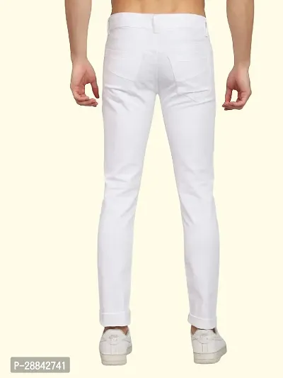 Stylish White Cotton Blend Solid Slim Fit Low-Rise Jeans For Men-thumb2