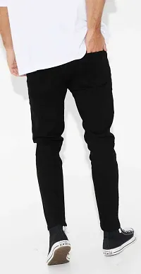 Stylish Black Denim Solid Slim Fit Mid-Rise Jeans For Men-thumb1