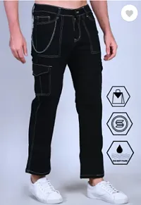 Stylish Black Denim Cargo For Men-thumb2