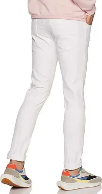 Stylish White Cotton Blend Solid Slim Fit Mid-Rise Jeans For Men-thumb1