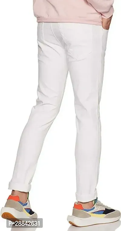 Stylish White Cotton Blend Solid Slim Fit Mid-Rise Jeans For Men-thumb2