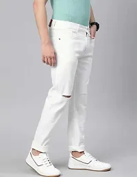 Stylish White Cotton Blend Solid Mid-Rise Jeans For Men-thumb2