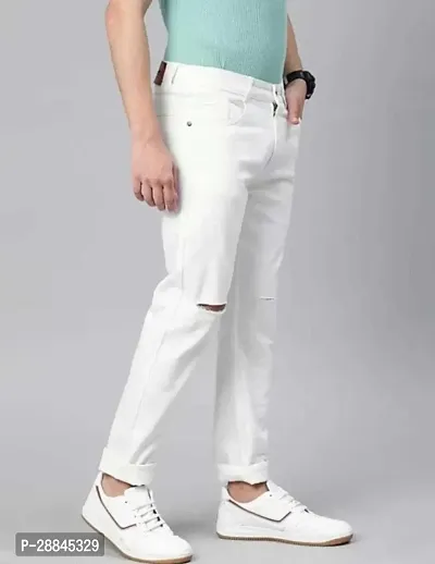 Stylish White Cotton Blend Solid Mid-Rise Jeans For Men-thumb3