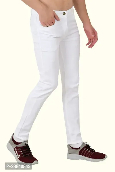 Stylish White Cotton Blend Solid Mid-Rise Jeans For Men-thumb3