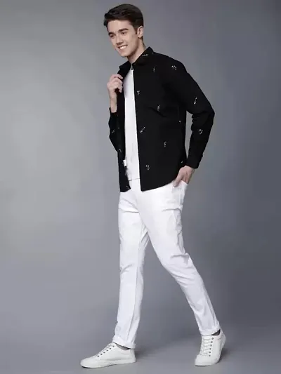 FLETE Stylish White Denim Mid-Rise Jeans For Men