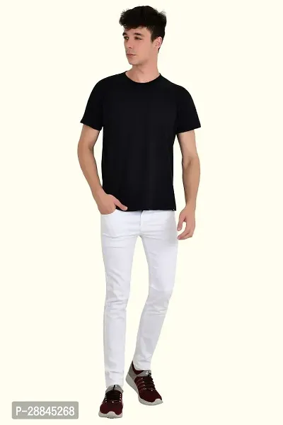 Stylish White Cotton Blend Solid Mid-Rise Jeans For Men-thumb3