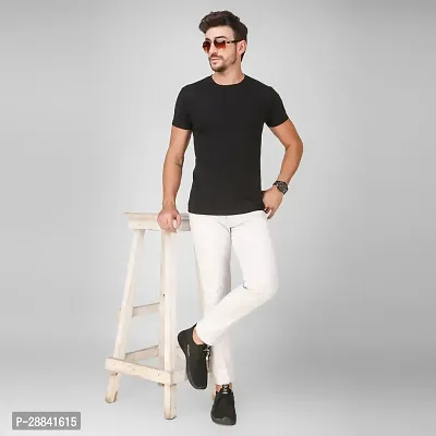 Stylish White Denim Solid Slim Fit Low-Rise Jeans For Men-thumb5
