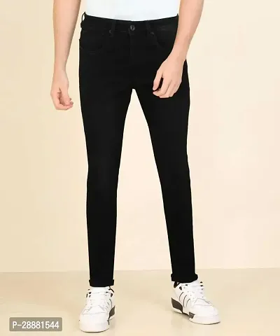 Stylish Black Cotton Blend Solid Mid-Rise Jeans For Men