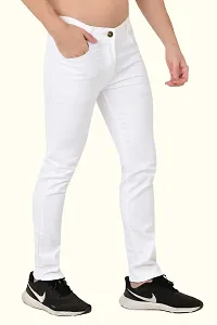 Stylish White Cotton Blend Solid Slim Fit Mid-Rise Jeans For Men-thumb2