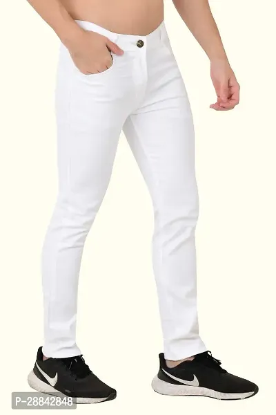 Stylish White Cotton Blend Solid Slim Fit Mid-Rise Jeans For Men-thumb3