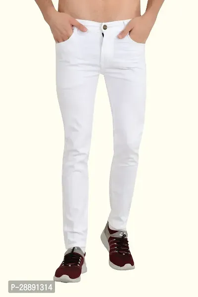 Stylish White Cotton Blend Mid-Rise Jeans For Men-thumb0