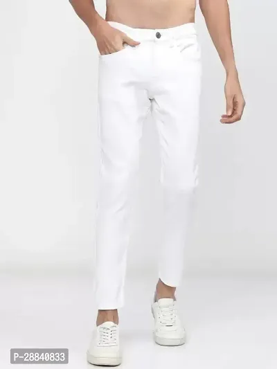 Stylish White Denim Solid Mid-Rise Jeans For Men-thumb0