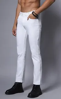 Stylish White Denim Solid Slim Fit Mid-Rise Jeans For Men-thumb2