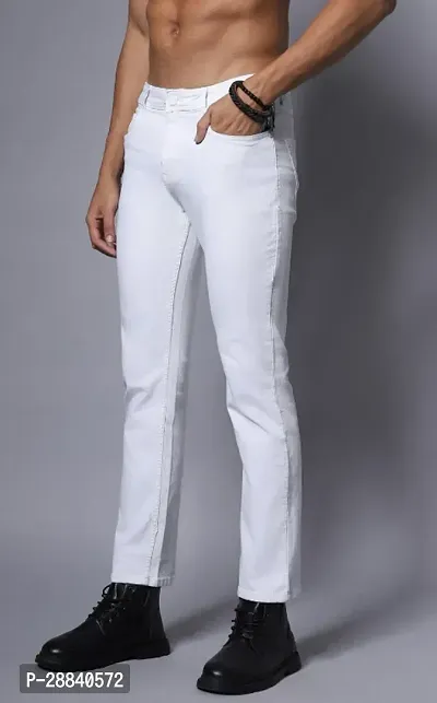 Stylish White Denim Solid Slim Fit Mid-Rise Jeans For Men-thumb3