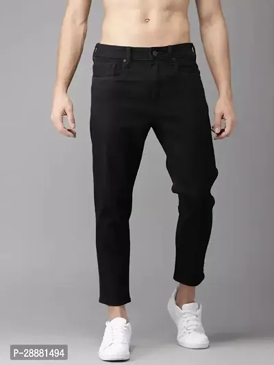 Stylish Black Polycotton Solid Mid-Rise Jeans For Men-thumb0
