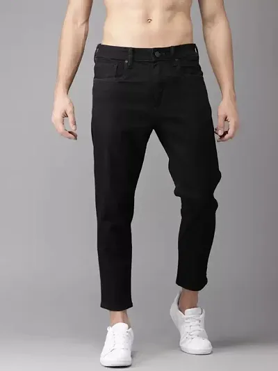 Comfortable Black Cotton Spandex Mid-Rise Jeans For Men