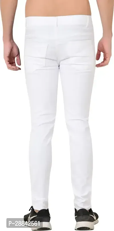 Stylish White Cotton Blend Solid Slim Fit Mid-Rise Jeans For Men-thumb2