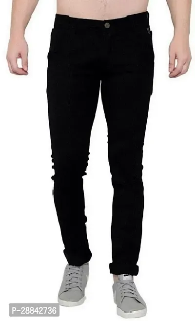 Stylish Black Denim Solid Slim Fit Mid-Rise Jeans For Men-thumb0