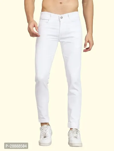 Stylish White Denim Solid Mid-Rise Jeans For Men