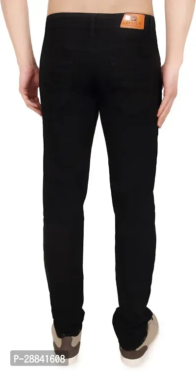 Stylish Black Denim Solid Slim Fit Mid-Rise Jeans For Men-thumb3