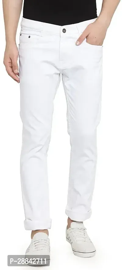 Stylish White Cotton Blend Solid Regular Fit Mid-Rise Jeans For Men-thumb0