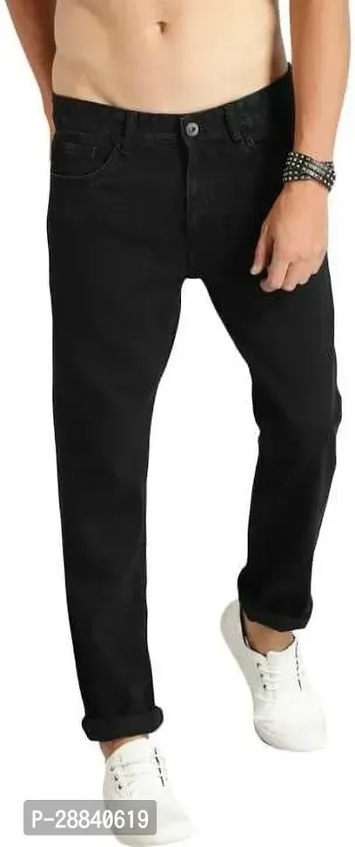 Stylish Black Denim Solid Slim Fit Mid-Rise Jeans For Men