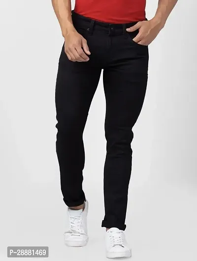 Stylish Black Denim Solid Mid-Rise Jeans For Men-thumb0