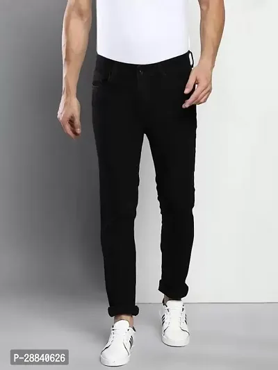 Stylish Black Denim Solid Slim Fit Mid-Rise Jeans For Men