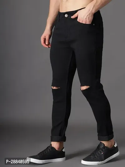 Stylish Black Denim Solid Slim Fit Mid-Rise Jeans For Men-thumb0