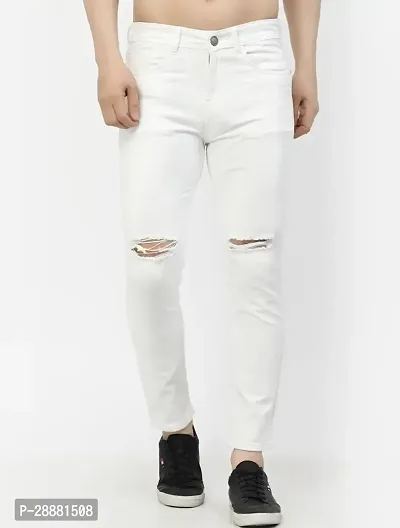 Stylish White Denim Solid Mid-Rise Jeans For Men-thumb0