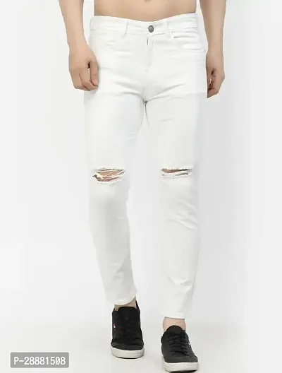 Stylish White Denim Solid Mid-Rise Jeans For Men