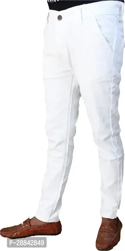 Stylish White Denim Solid Regular Fit Mid-Rise Jeans For Men