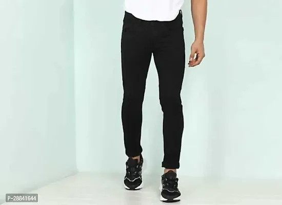 Stylish Black Cotton Blend Solid Slim Fit Mid-Rise Jeans For Men-thumb0