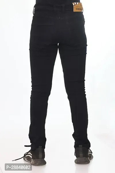 Stylish Black Cotton Blend Solid Slim Fit Mid-Rise Jeans For Men-thumb2