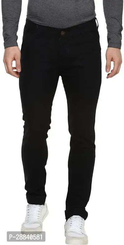 Stylish Black Cotton Blend Solid Regular Fit Mid-Rise Jeans For Men-thumb0