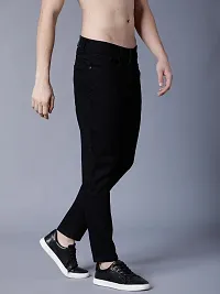 Stylish Black Polyester Spandex Solid Mid-Rise Jeans For Men-thumb2