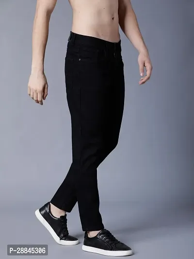 Stylish Black Polyester Spandex Solid Mid-Rise Jeans For Men-thumb3