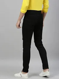 Stylish Black Polyester Spandex Solid Mid-Rise Jeans For Men-thumb1