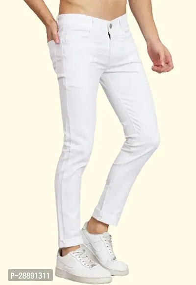 Stylish White Cotton Blend Mid-Rise Jeans For Men-thumb3