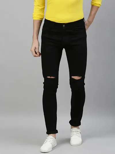 Stylish Spandex Solid Mid-Rise Jeans For Men