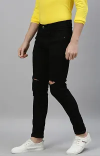 Stylish Black Denim Distress Mid-Rise Jeans For Men-thumb2