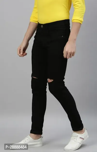 Stylish Black Denim Distress Mid-Rise Jeans For Men-thumb3