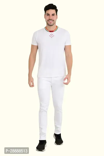 Stylish White Denim Solid Mid-Rise Jeans For Men-thumb3