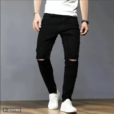 Stylish Black Cotton Blend Jeans For Men-thumb0