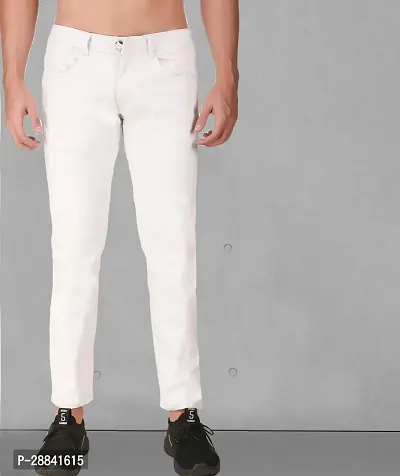 Stylish White Denim Solid Slim Fit Low-Rise Jeans For Men-thumb0