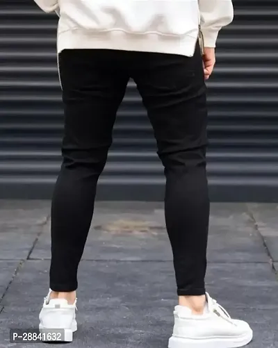 Stylish Black Denim Solid Slim Fit Mid-Rise Jeans For Men-thumb3
